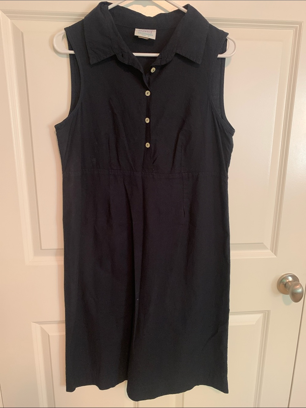 Fresh Produce Sleeveless Black Collared Midi Dress with Button Front Size Medium
